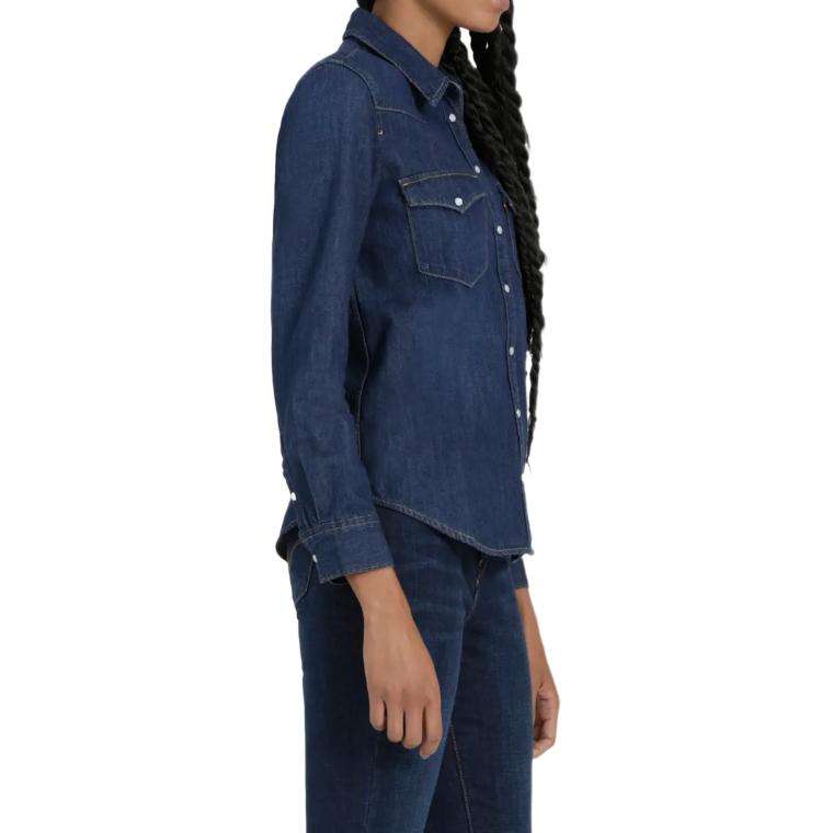 Рубашка женская однобортная однотонная Levis с воротником на пуговицах и длинным рукавом, темно-синяя 86832-0017