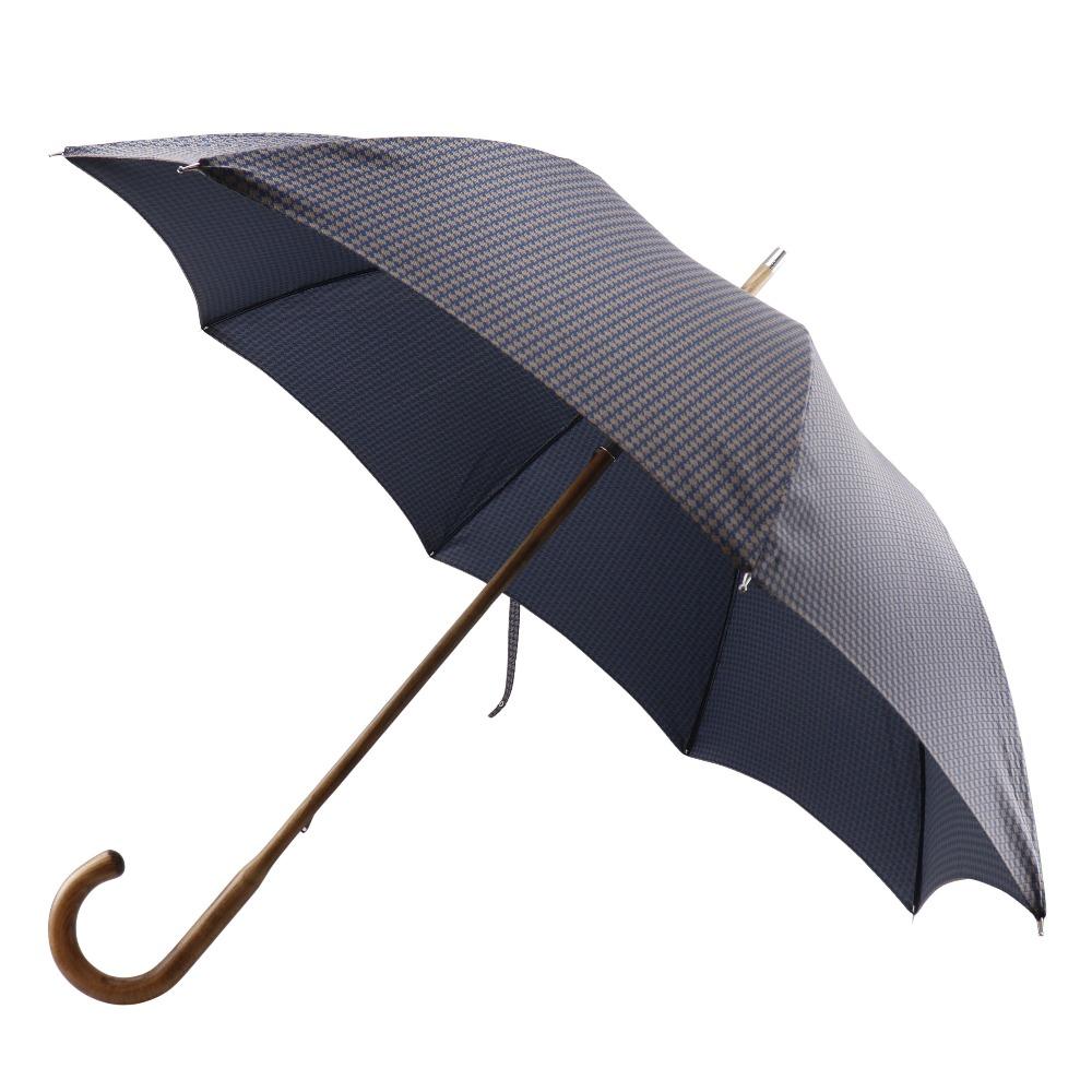HERMES Long umbrella Wood handle Blue polyester unisex Used