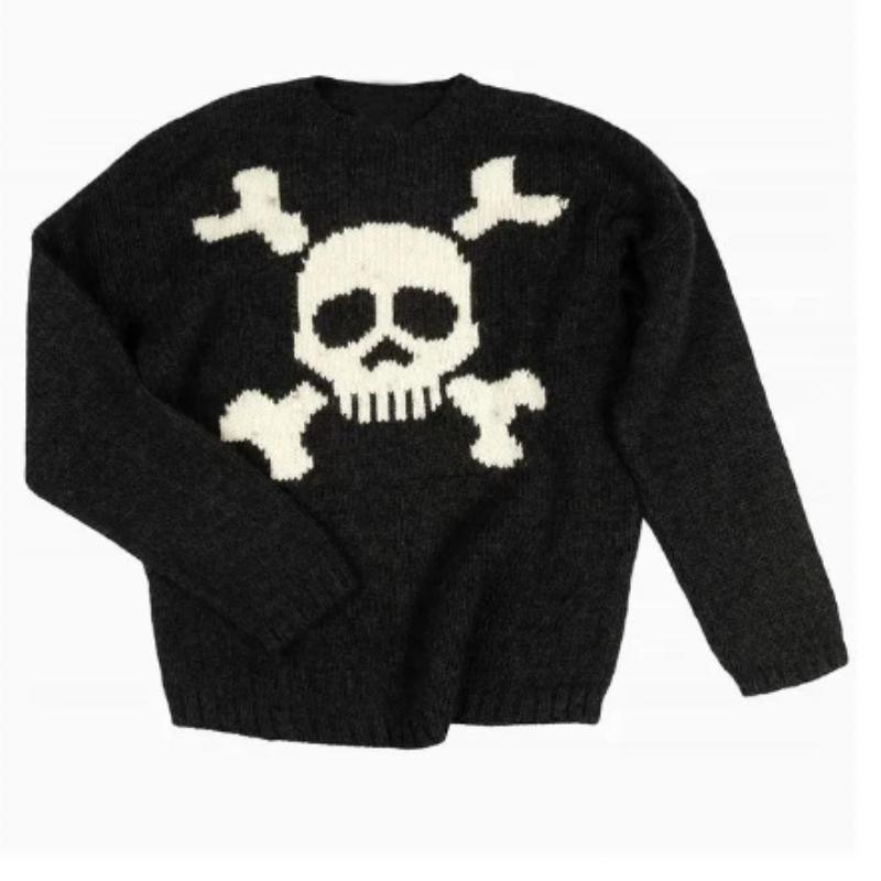 Y2K Европейский и американский жаккардовый пуловер с персонализированным черепом для мужчин и женщин, вязаный свитер, свободный топ с длинными рукавами в готическом стиле в стиле ретро