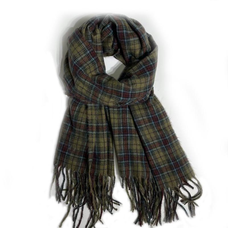 Женский ретро шарф в зеленую клетку: Высококачественная теплая шаль для осени/зимы - корейский стиль и универсальная с уникальным штрихом