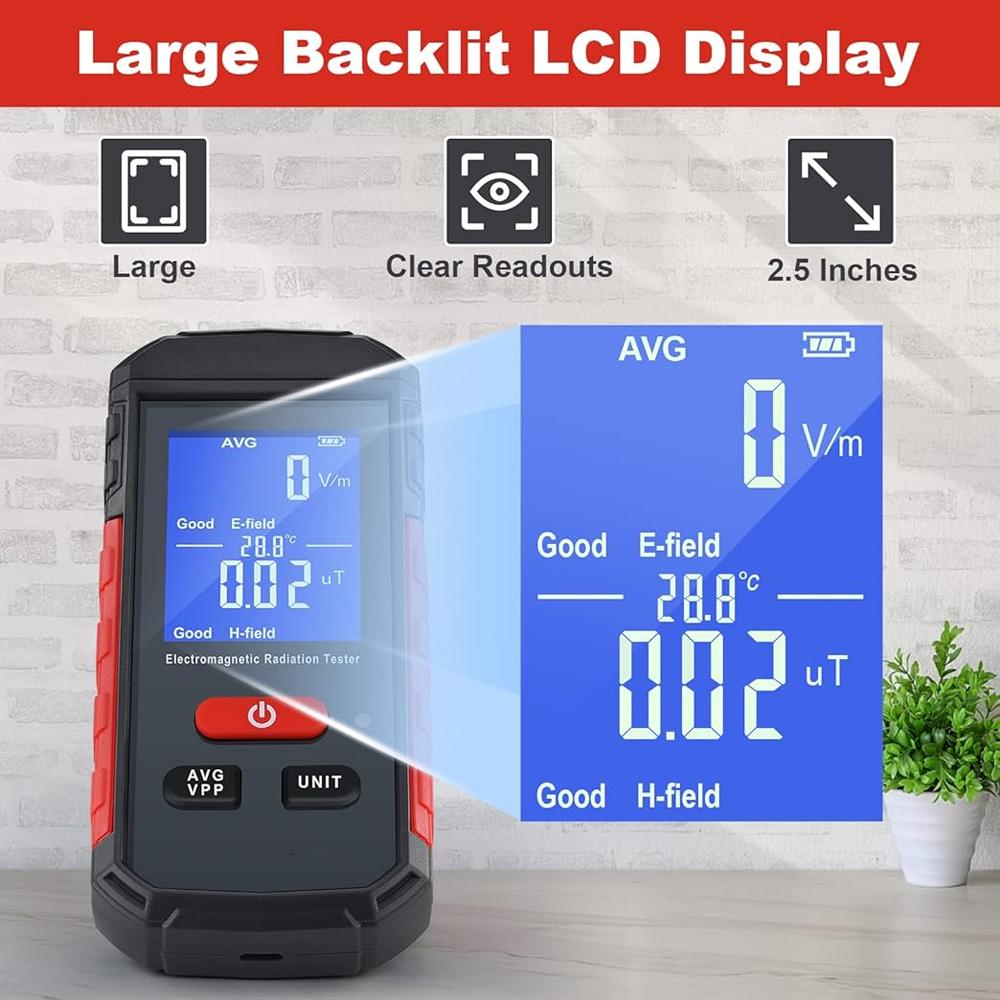 Handheld Portable Electromagnetic Radiation Detector, Electric & Magnetic Field Temperature Measurement, For Home EMF Inspection