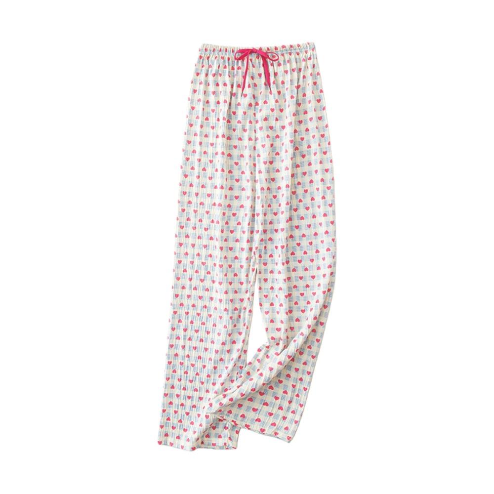 Korean Style Loose Trousers Colorful Drawstring Pants Sweet Plaid Heart Long Pants Office Casual