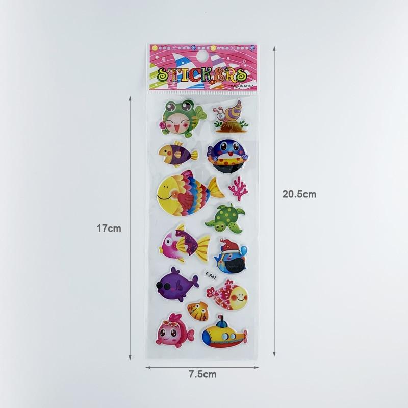 12 Sheets/set Marine Fish Pattern Kids 3D Cartoon Stickers Bubble PVC Scrapbooking Sticker for Children Boys Girls Cute Gift