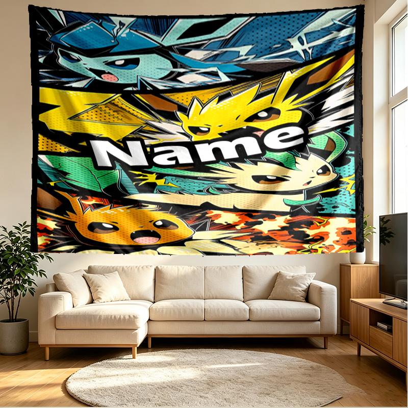 Custom Name Personalized Anime Print Tapestry, Wall Art Decor, Bedroom, Dorm, Apartment, LivingRoom, Party Backdrop, Gift for Birthday