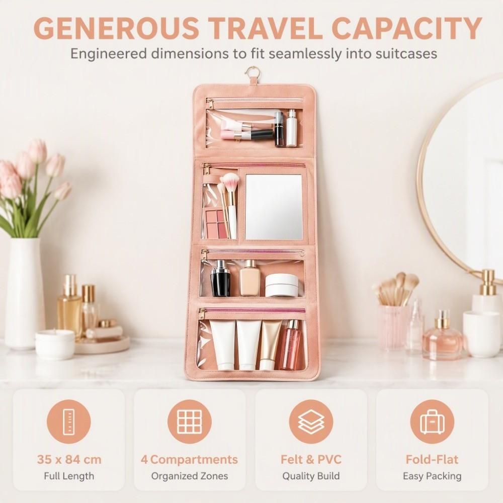 Large Capacity Hanging Travel Toiletry Organizer with Mirror Cosmetics Bag  Women