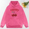Creative Cherry Prints Washed Hoodie Women Y2K Comfortable All-Match  Hoody Autumn Loose Hoodies Cotton Pocket