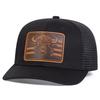 Men Brown Flag Bull Head Leather Patch Baseball Mesh Caps Micro Curved Cap Outdoor Sunscreen Leisure Hat Spring Autumn Travel Tourism Beach Vacation