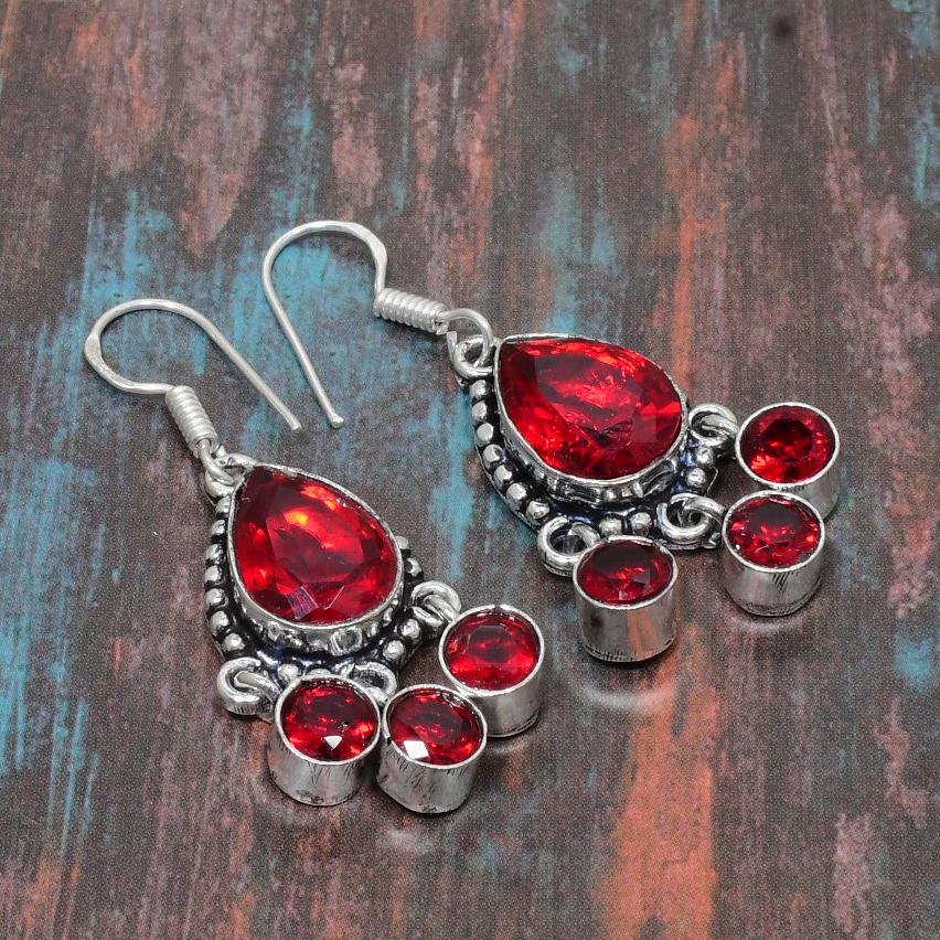 Серьга из стерлингового серебра 925 пробы с драгоценным камнем из мозамбикского граната ручной работы