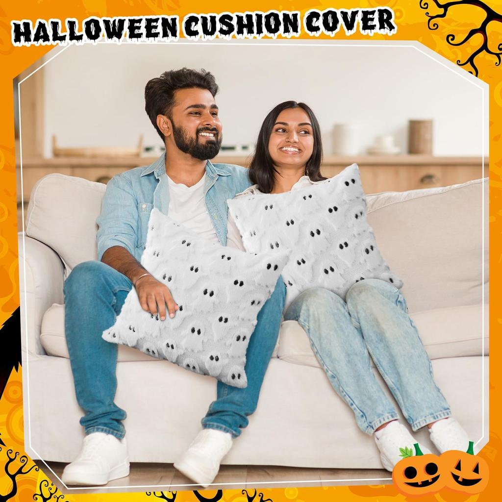 Чехлы для подушек на Хэллоуин 18x18 дюймов, белые наволочки, мягкие плюшевые наволочки из искусственной шерсти для дивана, наволочки для стула, дивана, спальни, домашнего декора