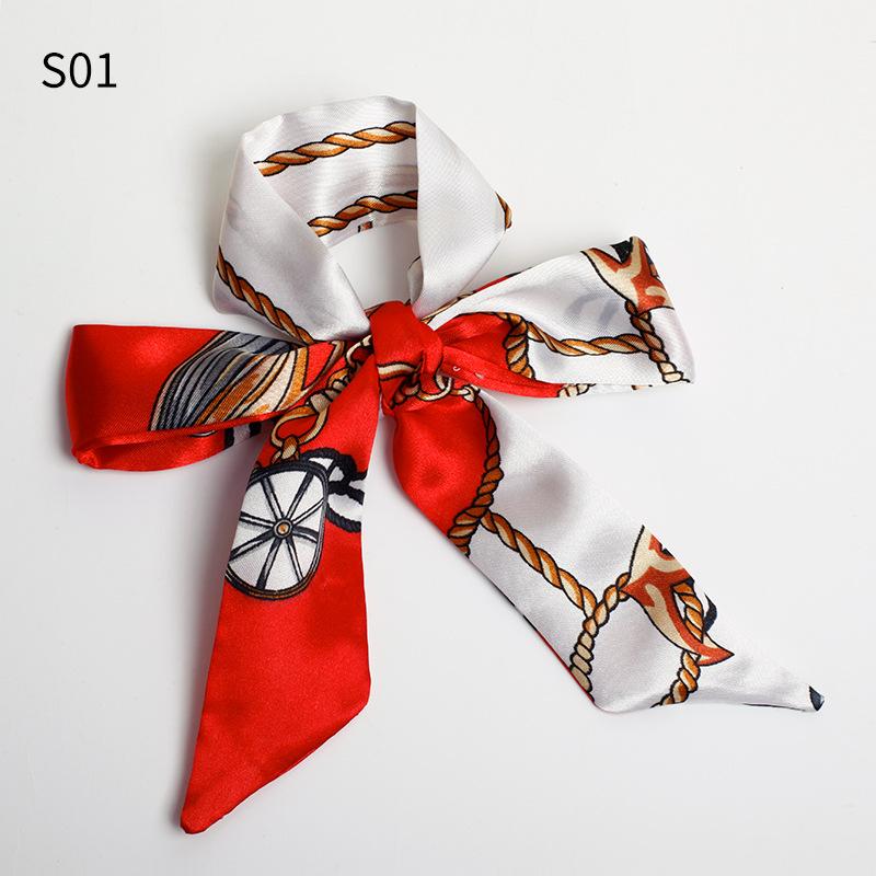 Good Ties Ribbon Small Scarves Silk Spring and Summer Long Scarves Girls Thin Narrow 4cm*85cm Hair Band Bundled