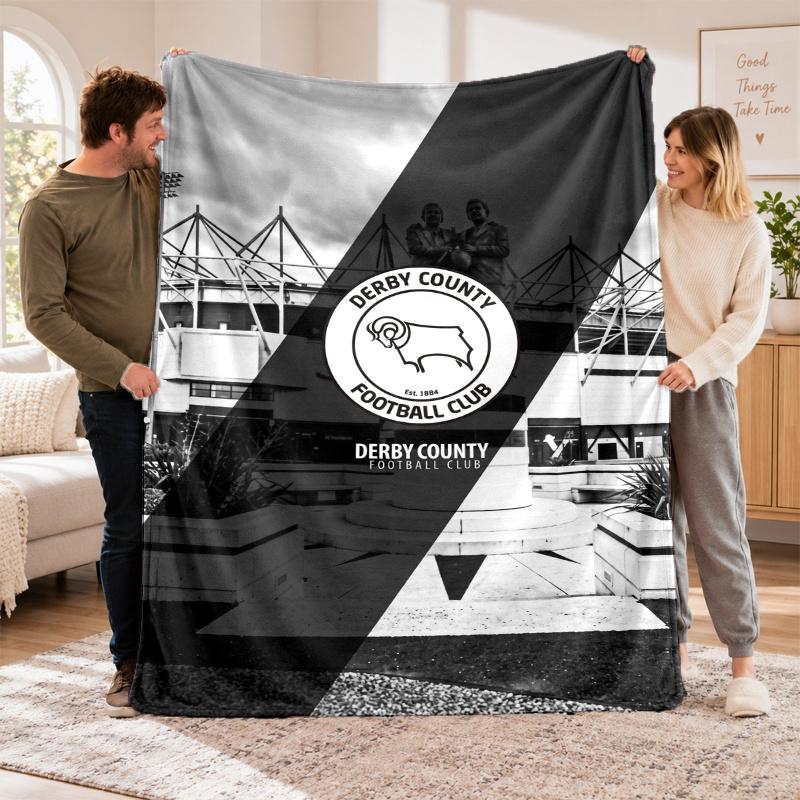 Flannel Fleece Blanket with Derby County FC Design, Soft Lightweight Throw for Bed Sofa Travel
