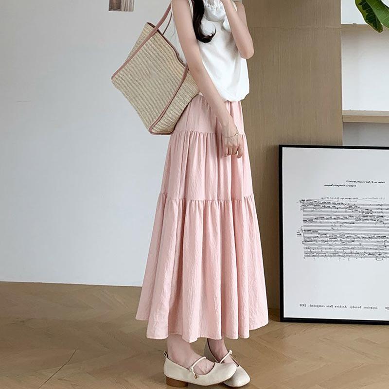 Kawaii белые длинные юбки женские японские корейские Лолита милые пэчворк с высокой талией свободные А-силуэта миди юбка повседневные мягкие девушки