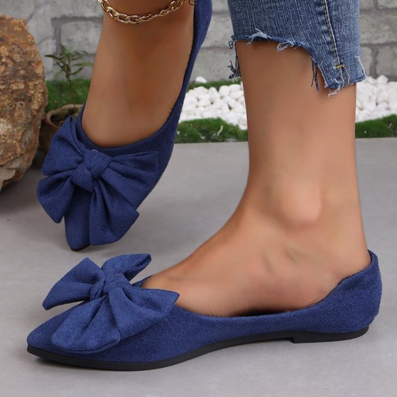 Women Flats Bow Pointed Toe Shoes Female Suede Walking Dress Shoes 2024 Spring Fashion Casual Sandals Shallow Zapatillas Mujer