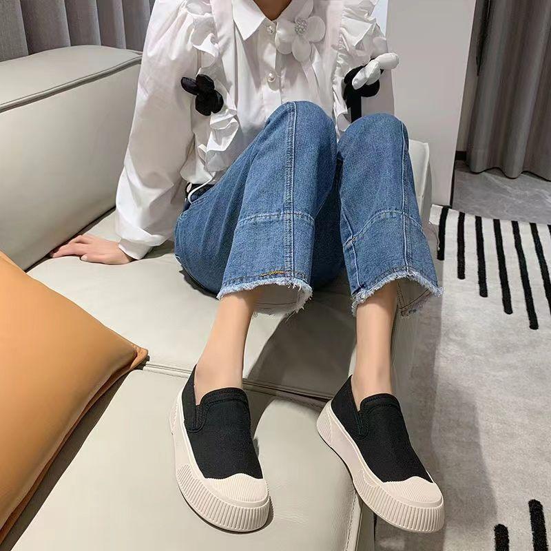Модная парусиновая обувь на высокой платформе Женская обувь Лоферы Слипоны Для женщин Хлопок Мода 2024 Легкая 39 Новинка Стильное предложение