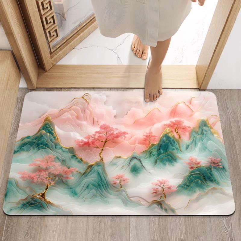 Bathroom Floor Mat, Absorbent Diatomaceous Earth Anti Slip Floor Mat, New Chinese Style Bathroom Mat, No Wash Floor Mat