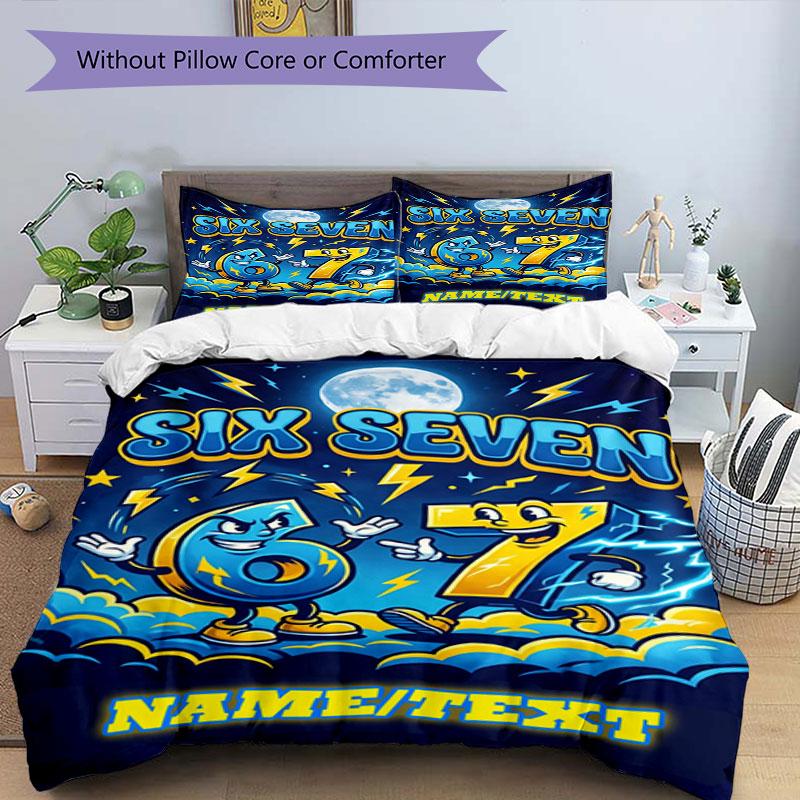 3PC Custom Name "Six Seven Night Adventure" Bedding Set Printed Bedding Set Duvet Cover Closure Includes 1 Duvet Cover & 232 Pillowcases for Bedroom