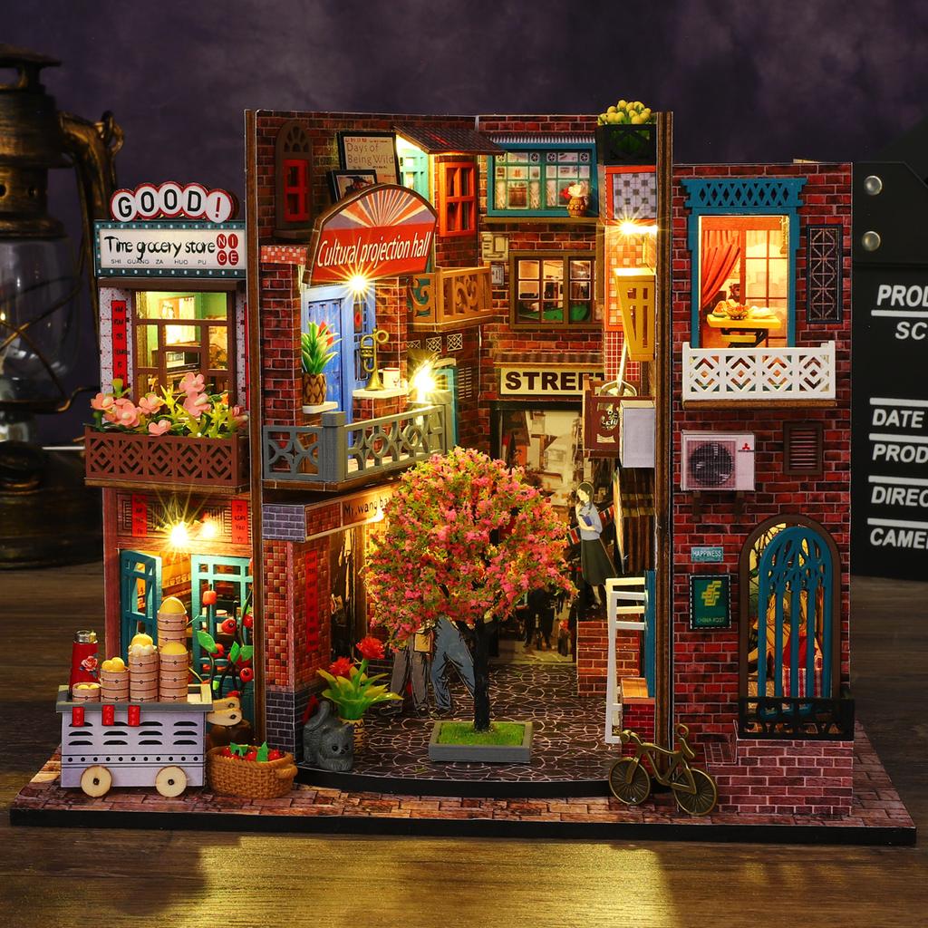 DIY Деревянный Миниатюрный Модельный Комплект Китайский Уличный Вид Casa 3D Головоломка Вилла Кукольный Домик с Мебелью Освещение Домашний Декор Подарки