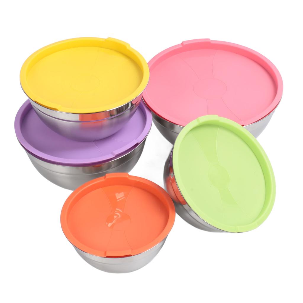 5PCS Mixing Bowls with Lids Stainless Steel Stackable Nesting Bowl Food Container for Baking