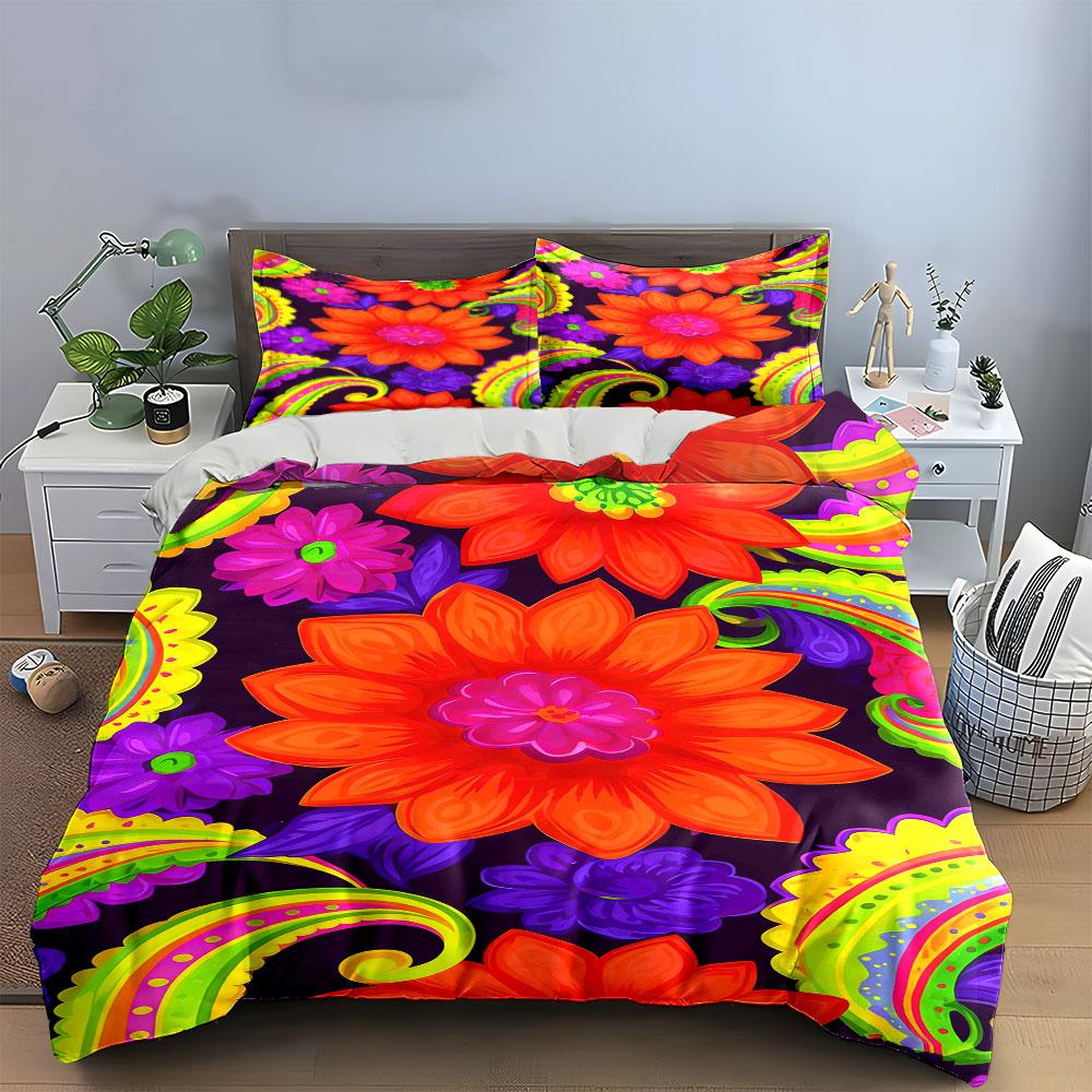 Bright flowers and paisley. Bedding sets Duvet cover sets Duvet covers Pillowcases(1 * Duvet Cover 2 * Pillowcases without duvet insert)