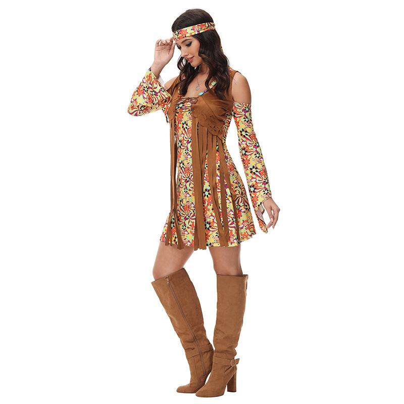 Cosplay retro women fringed costume retro hippie costume halloween cos full costume hippie