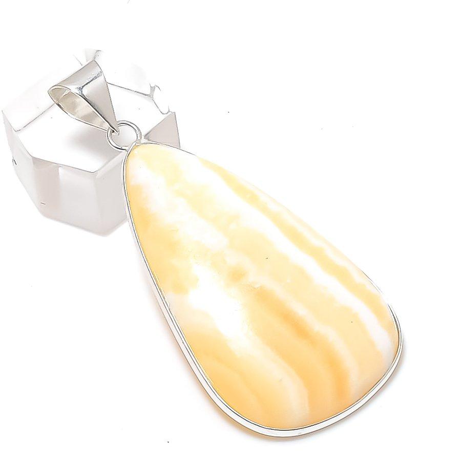 Natural Calcite Agate Gemstone 925 Sterling Silver Jewelry Pendant 2.21" P1k03