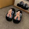 Cute Fluffy Slippers for Women To Wear 2025 Autumn and Winter New Fashionable Versatile Thick-bottomed Warm One-word Cotton Slippers for Women