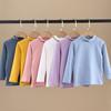 Children's Sanded Long-Sleeve T-Shirt – Warm, Thick, Half-High Collar for Boys & Girls, Autumn/Winter Korean Style.