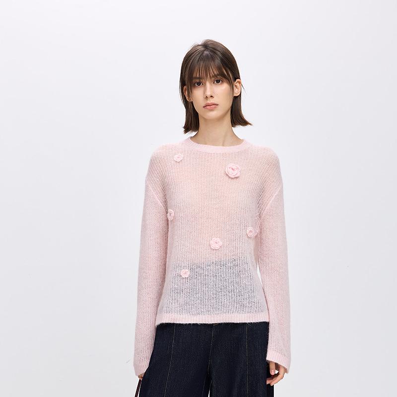 LILY three-dimensional flower light pink knitted sweater