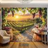 1 piece of sunset vineyard photography backdrop - vintage rural scenery with wine barrels and wine glasses - yzb