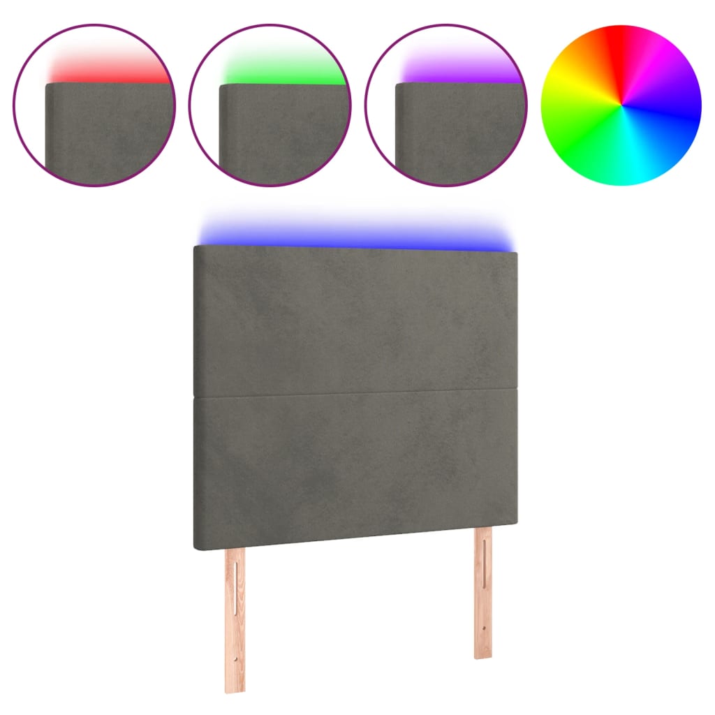 LED Headboard Dark Grey 80x5x118 128 cm Velvet