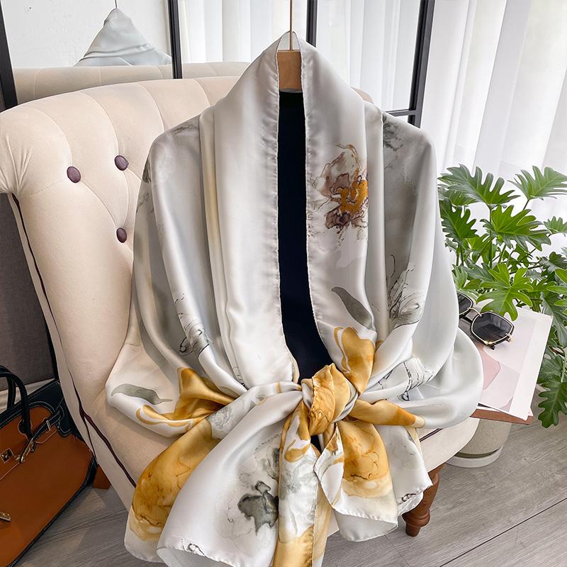 Autumn Scarf Women's Luxury Design Scarf Silk Smooth Scarf Soft Muslim Headband Shawl Beach 90x180cm