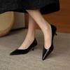 Модные кожаные туфли-лодочки Женские туфли-стилетто Профессиональная обувь 2025 Новые серые остроносые туфли на высоком каблуке Средний каблук Женская обувь