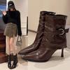 Pointed Toe High Heel Design Sense Short-thigh Boots Women's Autumn New Retro Thin Heel Temperament Slim Fashion Boots