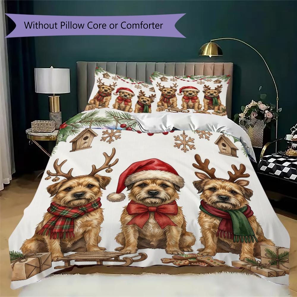 Puppies Celebration Pattern Bedding uilt Set uilt Cover Pillowcase Home Decoration Birthday Gift (1 * duvet cover + 2 * pillowcase without core)_XIA