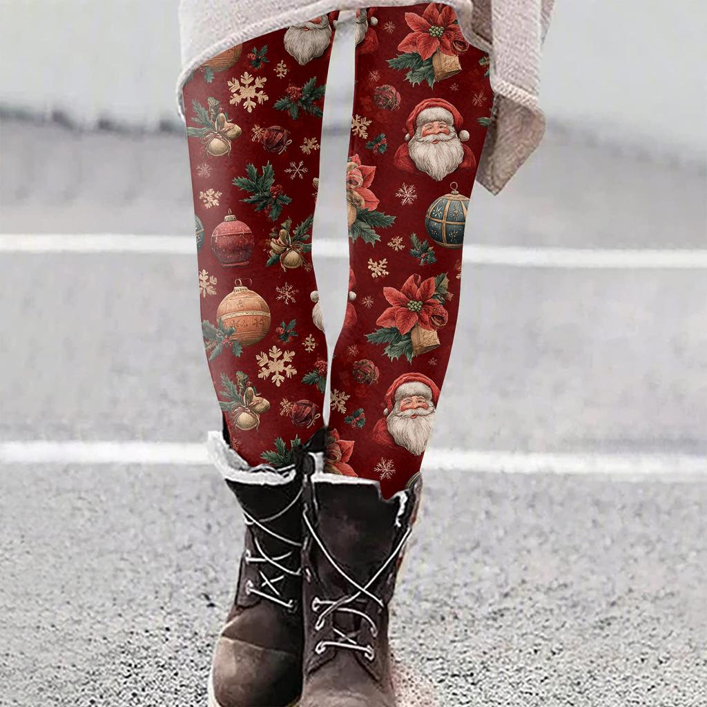 Женские рождественские облегающие эластичные повседневные брюки для йоги