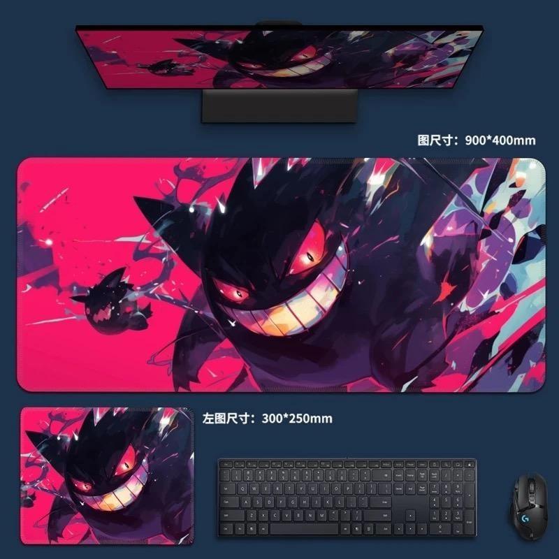 Edgy Gengar and Pikachu Battle Desk Pad Abstract Art Gaming Mouse Mat