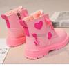 Короткие ботинки для девочек Детские короткие ботинки Кожаные ботинки Love в британском стиле Одинарные ботинки Теплые ботинки для девочек из бархата
