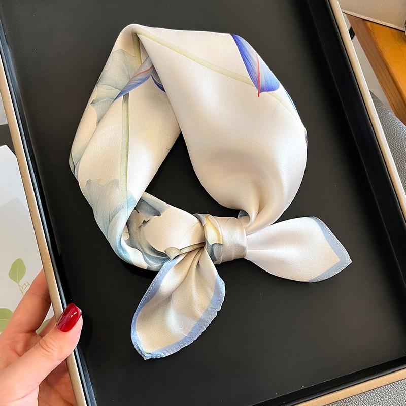 New 100% Natural Real Silk Women Scarf Printed Scarfs Bandana Women Square Scarves Hijab Shawls Warp Neckerchief Female Foulard