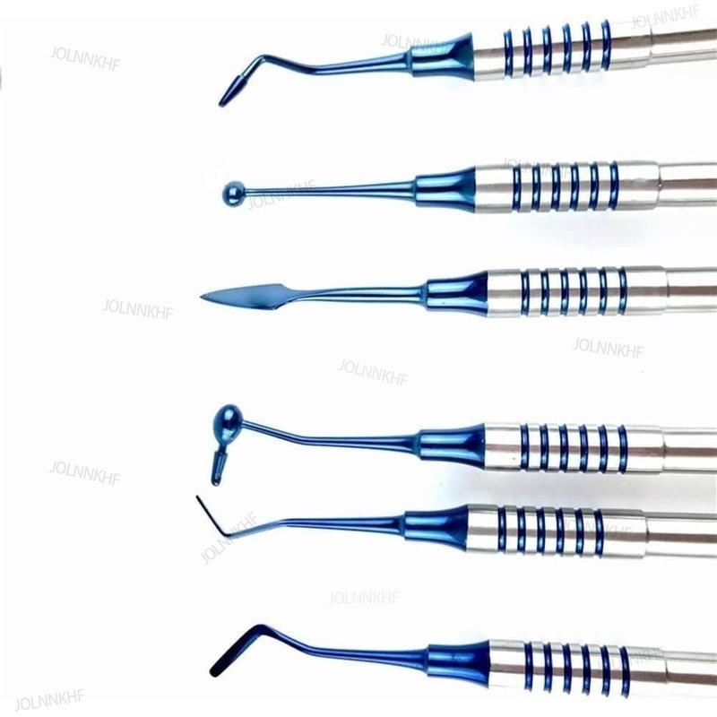 6PCS Dental Composite Resin Filling Tool Set Spatula Titanium Plated Head Thick Handle Manual Professional Use