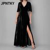 JPNTKY Модные летние весенние однотонные принтованные платья с коротким рукавом и V-образным вырезом Повседневные платья Международный дизайн