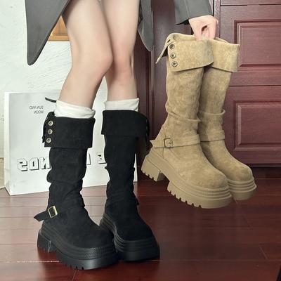 Ретро ботинки с круглым носком, толстым каблуком и толстой подошвой, женские новые осенне-зимние модные тонкие ботфорты