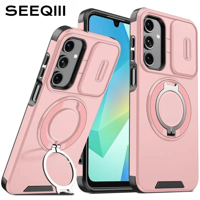 Защитный чехол-броня для Samsung Galaxy A27 A57 A37 A17 A07 A16 A26 A36 A56 A06 A55 A35 A15 Чехол с кольцом-держателем и защитой сдвижной камеры