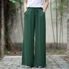Johnature Solid Color Wide Leg 2021 Spring New Pockets Cotton Linen Women Cloths Pants
