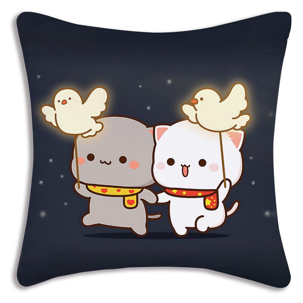 Kawaii Cute Peach Mochi Cat Pillow Covers Cartoon Sofa Decorative Home Double-Sided Printing Short Plush Cute Cushion Cover