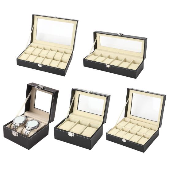 Коробка для хранения часов с прозрачным окном и замком, деревянный органайзер для браслетов, пылезащитный чехол для хранения ювелирных изделий из искусственной кожи