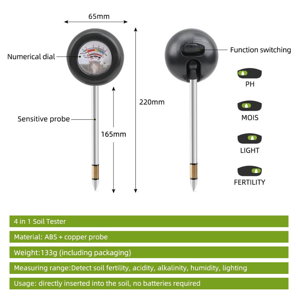 Многофункциональный высокоточный тестер pH почвы Влажность почвы PPH Плодородие Тестеры интенсивности солнечного света