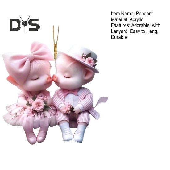 Cartoon Pig Pendant Hanging Decoration with Lanyard Easy To Hang Christmas Hanging Ornaments Acrylic Decorations