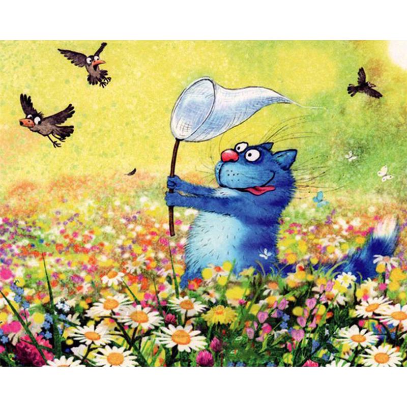 5D DIY Diamond Painting Blue Cat Landscape Diamond Embroidery Full Mosaic Kits Cross Stitch Home Decor Handmade Gifts