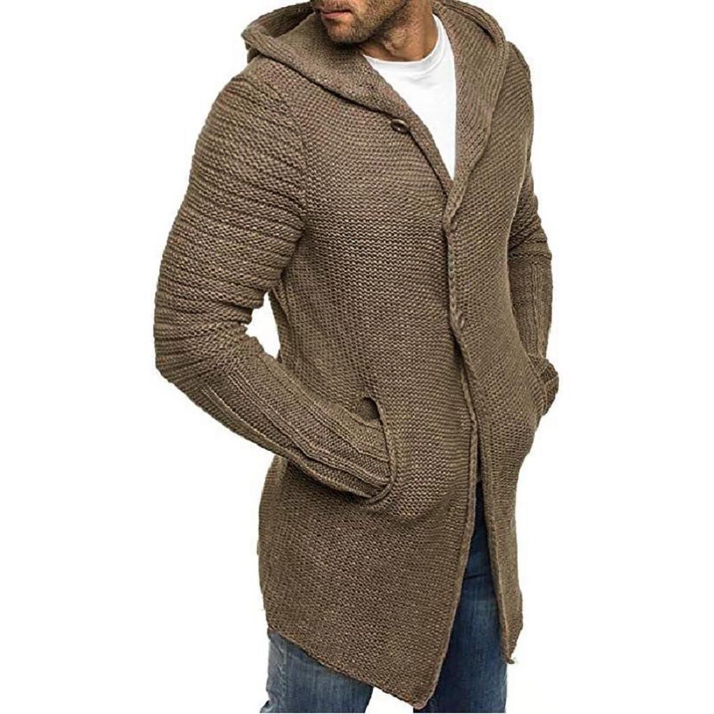 Autumn Winter Hooded Knitted Cardigan Long Sleeve Medium Long Sweater Jacket