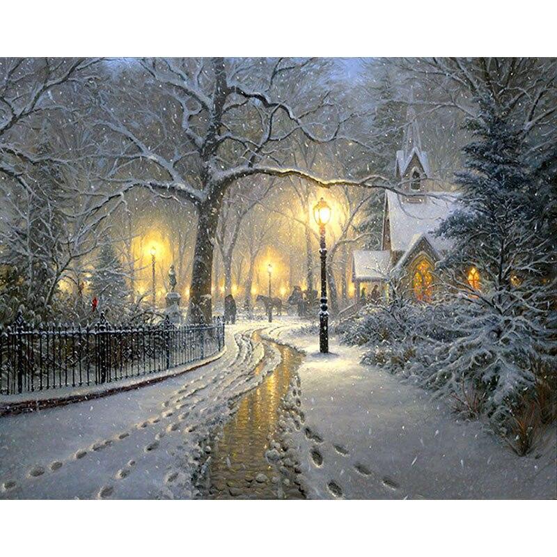 DIY Дом 5D алмазная живопись зимний снежный пейзаж Алмазная вышивка крестиком полная круглая дрель мозаика со стразами домашний декор